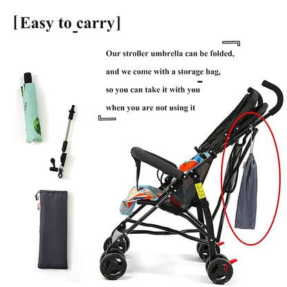 Universal Baby Stroller Sun Protection Parasol, with Umbrella Clip Fixing Device, UPF 90+ UV Protect Pushchair Sun Parasol (Silver)