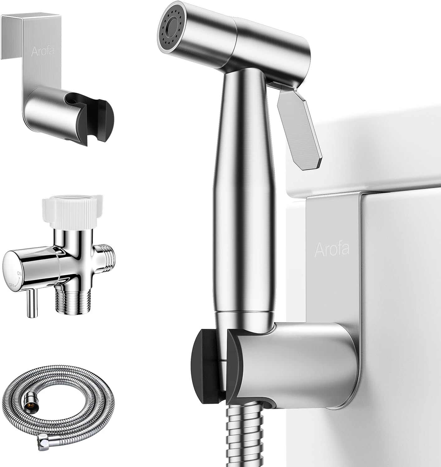 Arofa Handheld Toilet Bidet Sprayer for Toilet-Adjustable Water Pressure Control with Bidet Hose for Feminine Wash, Stainless Steel Brushed Nickel Bidet Faucet Cloth Diaper for Baby Wash