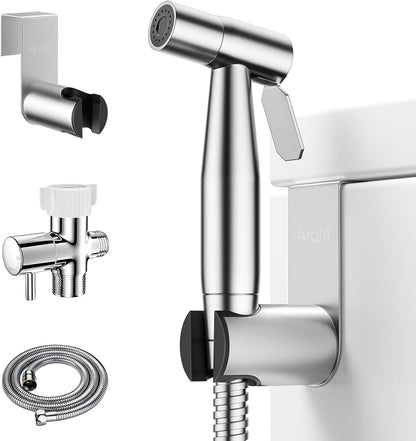 Arofa Handheld Toilet Bidet Sprayer for Toilet-Adjustable Water Pressure Control with Bidet Hose for Feminine Wash, Stainless Steel Brushed Nickel Bidet Faucet Cloth Diaper for Baby Wash