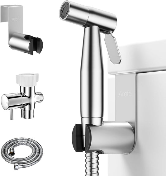 Arofa Handheld Toilet Bidet Sprayer for Toilet-Adjustable Water Pressure Control with Bidet Hose for Feminine Wash, Stainless Steel Brushed Nickel Bidet Faucet Cloth Diaper for Baby Wash
