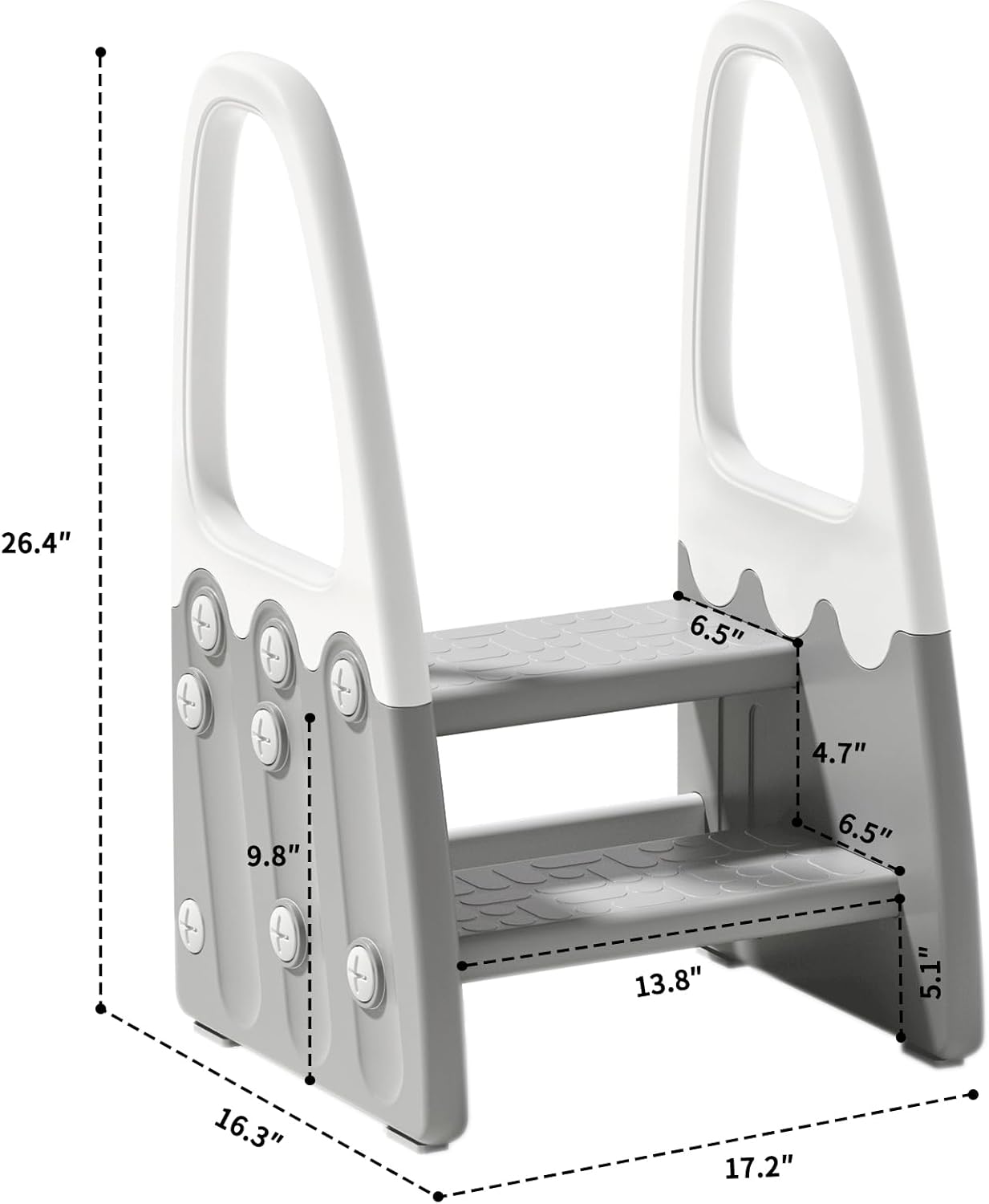 Two Step Stool with Handrails for Toddler and Kids, Standing Learning Stool Tower for Bathroom Sink, Potty Training, Children Step Up Learning Helper with Handles and Safety Non-Slip Pads(Gray)