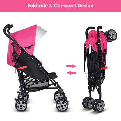 HONEY JOY Baby Lightweight Stroller, Compact Travel Stroller for Airplane, Adjustable Backrest & Canopy, 5-Point Harness, Cup Holder, Storage Basket, Foldable Umbrella Stroller for Toddlers (Black)