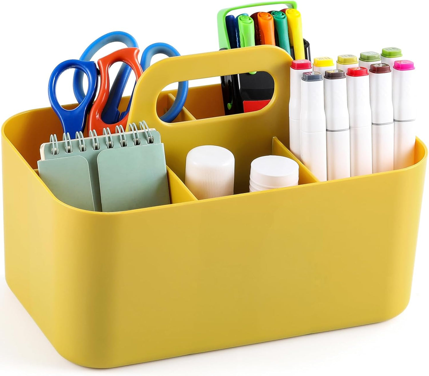 Multiuse Caddy Organizer with Handle, Portable Divided Plastic Tote Bin - Art Craft, Stationary Pen Marker Crayons, Makeup Hair Supplies Storage - Bathroom, Classroom, Dorm, Office, Desk Holder - Pink