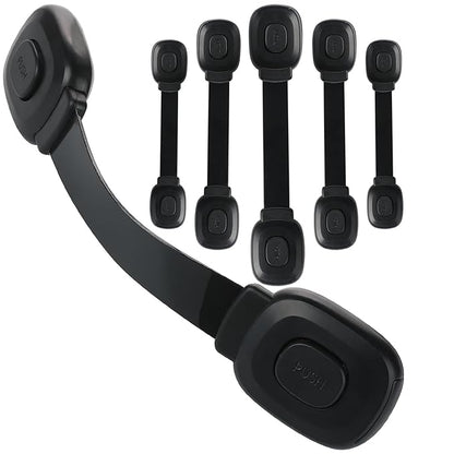 Fursafe&Q Cabinet Locks Baby Proofing, Child Safety Strap Locks Adhesive Black - Child Proof Fridge Lock Drawer Door Toilet Latches No Drill Multi-Purpose for Furniture Kitchen Lock