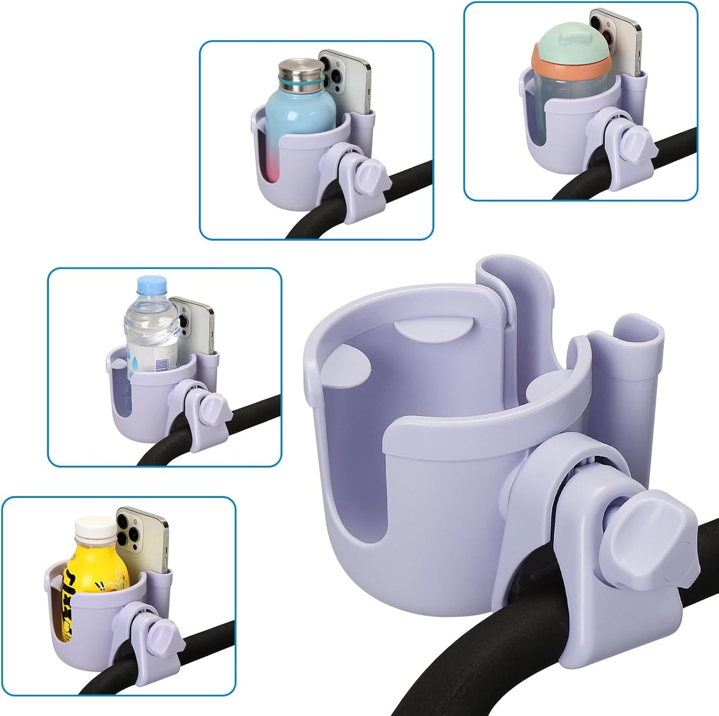 Accmor Stroller Cup Holder with Phone Holder, Bike Cup Holder, Universal Cup Holder for Uppababy Nuna Doona Strollers, 2-in-1 Cup Phone Holder for Stroller Bike Accessory