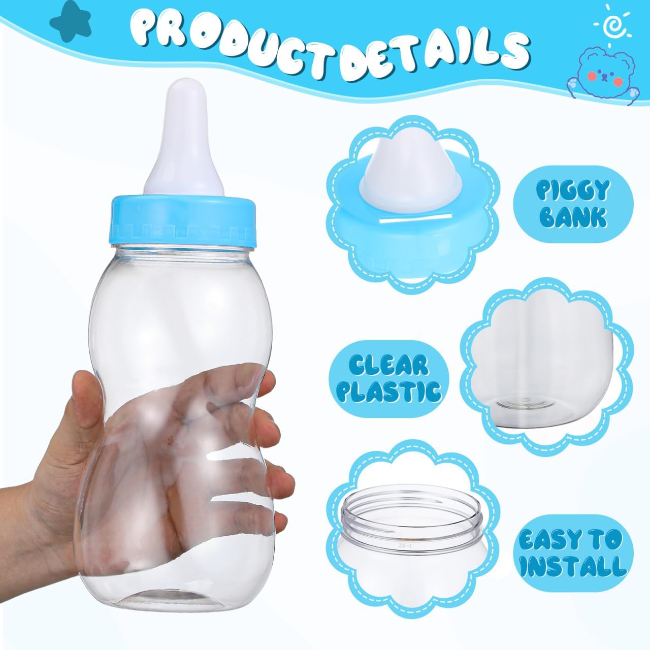 IMIKEYA 11-Inch Baby Bottle Piggy Bank - Giant Fillable Candy Jar & Savings Bank for Baby Shower, Nursery Decor, Birthday & Christening Decor Pink