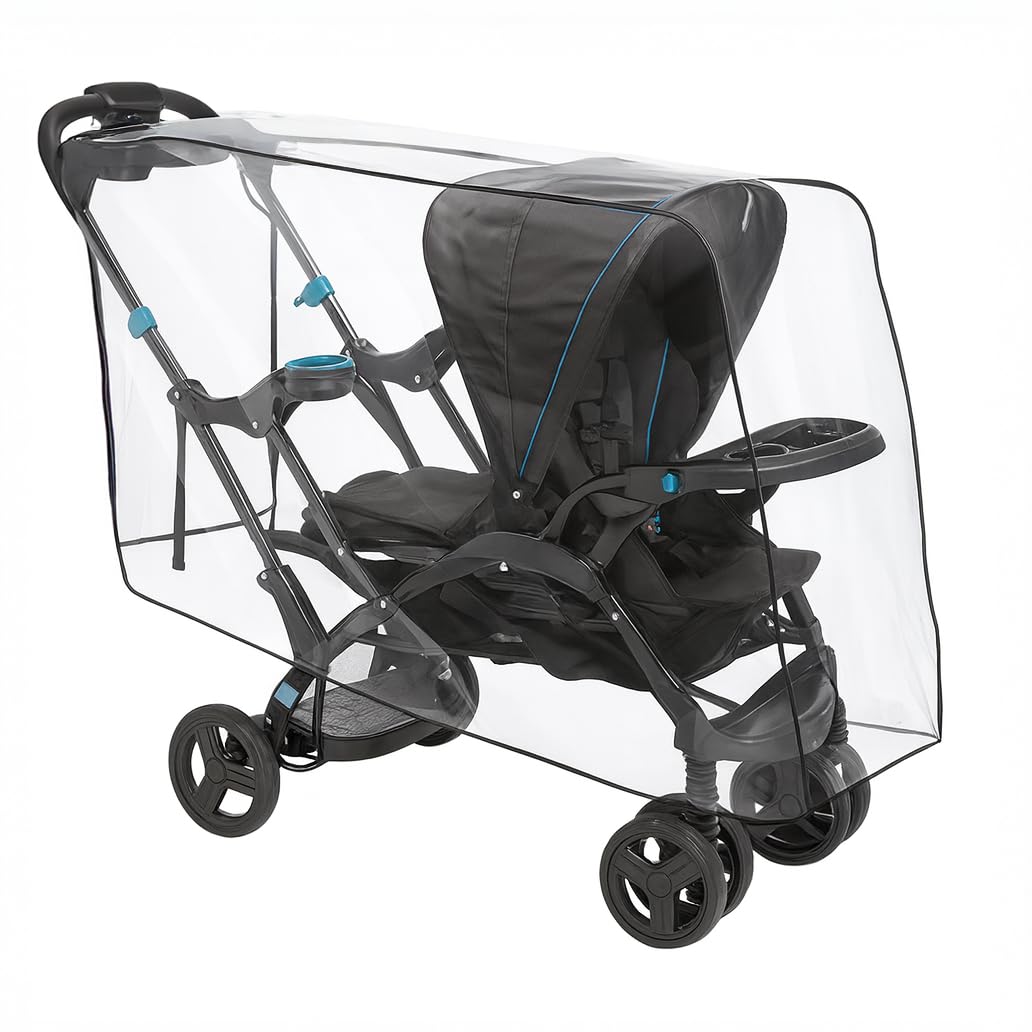 SASHA'S Rain and Wind Cover for Both Baby Trend Sit N Stand Ultra Stroller & Baby Trend Sit N Stand Double Stroller,Clear with Ventilation (Stroller not Included) Made in USA