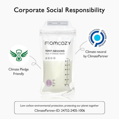 Momcozy Breastmilk Storing Bags, Temp-Sensing Discoloration Milk Storing Bags for Breastfeeding, Disposable Milk Storage Bag with 6 Ounce Self Standing, No-Leak Milk Freezer Storage Pouches, 200pcs
