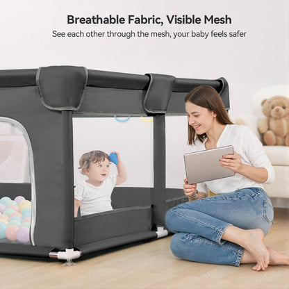 COMOMY Playpens for Babies and Toddlers, Small Baby Play Pens, Activity Center for Safe and Non-Slip Baby Fence, Full Mesh Design, Indoor & Outdoor Kids Activity Center (Dark Grey, 36"x36")