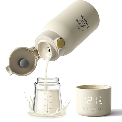 Portable Baby Bottle Warmer, Travel-Friendly with Detachable Battery Base, Type-C Fast Charge, 316 Stainless Steel, Touch Control, 8H Constant Temperature, Child Lock, 95-131°F