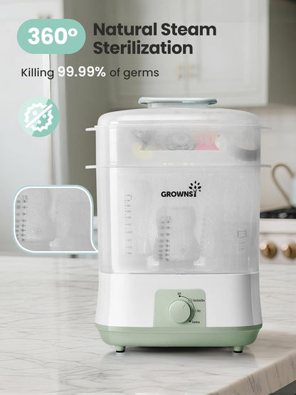 Grownsy Adjustable 4 in 1 Large Bottle Sterilizer and Dryer, 8 Bottles Capacity,Electric Steam Baby Bottle Sterilizer, Sanitizer for Baby Bottles & Pacifiers, Breast Pump Parts