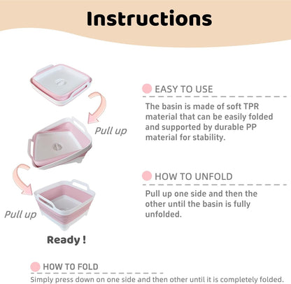GIMWA Collapsible Wash Basin for Baby Bottles - 2.4 Gallons Portable Wash Bin for RV Camping Sink, Space-Saving Dish Tub (Pink)
