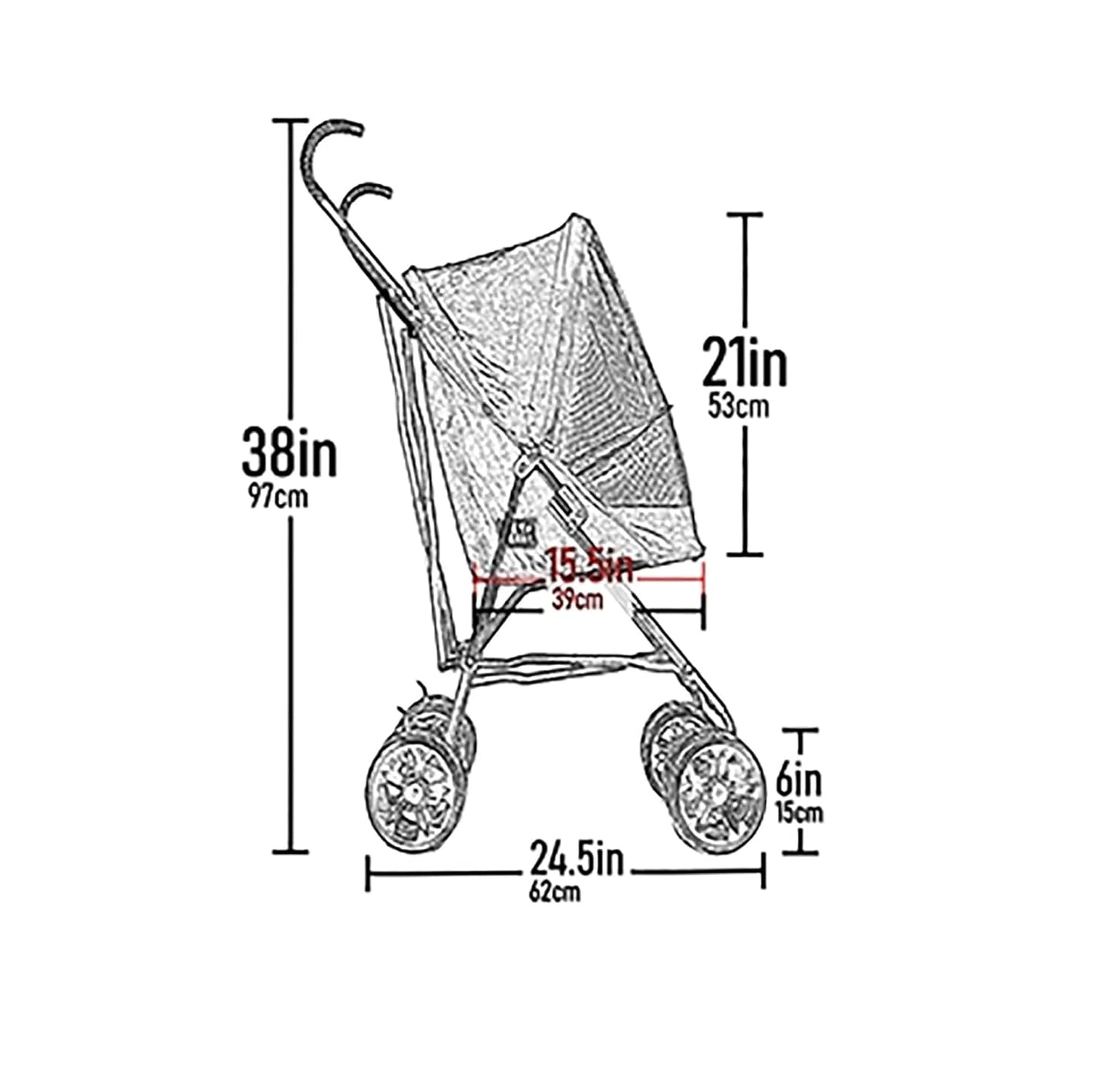 Pet Gear Travel Lite Plus Stroller, Compact, Easy Fold, No Assembly Required, Large Wheels for Cats and Dogs up to 15 pounds, Midnight Black