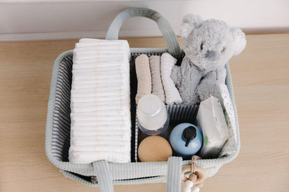 Diaper Caddy Organizer - Mint Curdoroy Baby Storage Bin for Nursery & Car | Baby Shower Basket & registry Essential