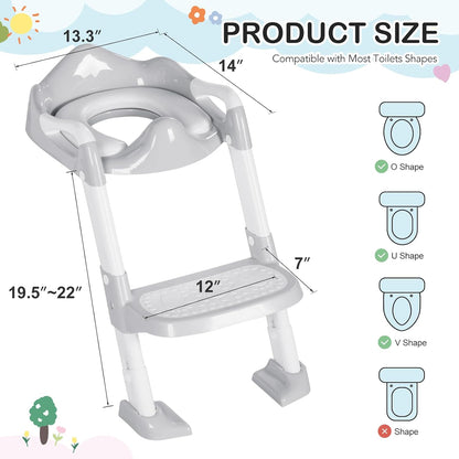 BRINJOY Potty Training Seat with Step Stool Ladder, Potty Toilet Toddler Seat w/Potty Training Chart & Cushion Handle, Kids Potty Training Toilet Chair for Girls Boys w/Non-Slip Pads Wide Step