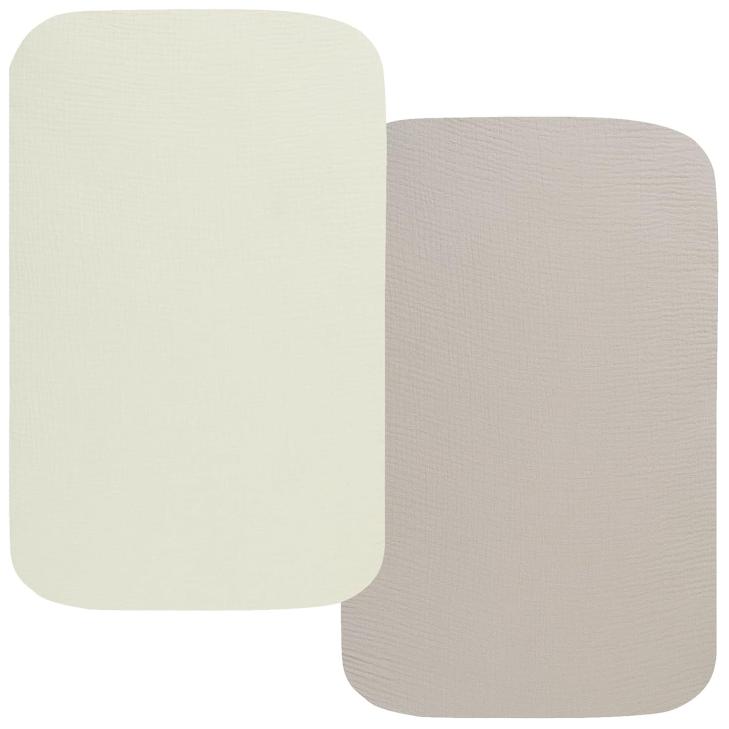 Onacosht Muslin Bassinet Sheets 33" x 19" Compatible with Mika Micky, KoolaBaby (3 in 1), BabyBond, HARPPA and RICUTON Bedside Bassinet, 2 Pack for Baby Boy and Girl, Natural and Rainbow