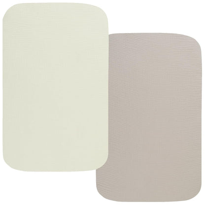 Onacosht Muslin Bassinet Sheets 33" x 19" Compatible with Mika Micky, KoolaBaby (3 in 1), BabyBond, HARPPA and RICUTON Bedside Bassinet, 2 Pack for Baby Boy and Girl, Natural and Rainbow