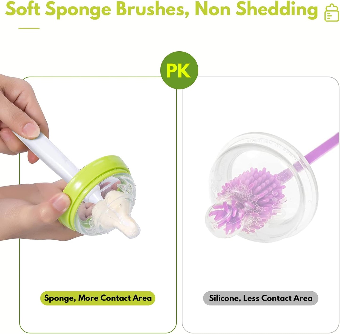 Carebabymore 8 Pcs Sponge Nipple Bottle Brushes, Baby Bottle Brush with 3 Pcs Nipple Cleaner, 3 Pcs Replacement Heads and 2 Pcs Straw Brushes, White