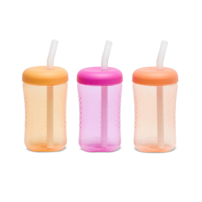The First Years Squeeze & Sip Toddler Straw Cups - Squeezable Transition Sippy Cup with Silicone Straw - Toddler Feeding Supplies - 7 Oz - 3 Count - Ages 6 Months and Up