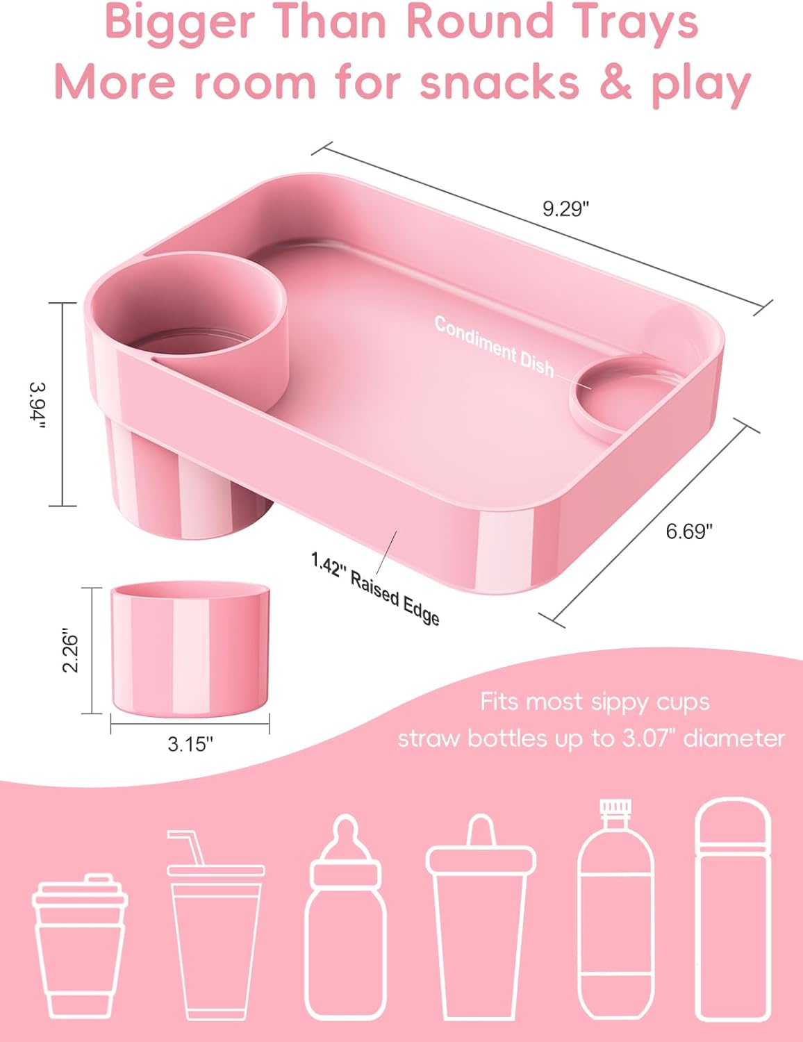 Car Seat Cup Holder Snack Tray for Kids, Reduces Mess, Detachable Large Base & Adjustable Ring, Carseat Tray for Toddler, Car Seat Food Tray Table for Kid Travel Road Trip Essentials -Light Gray