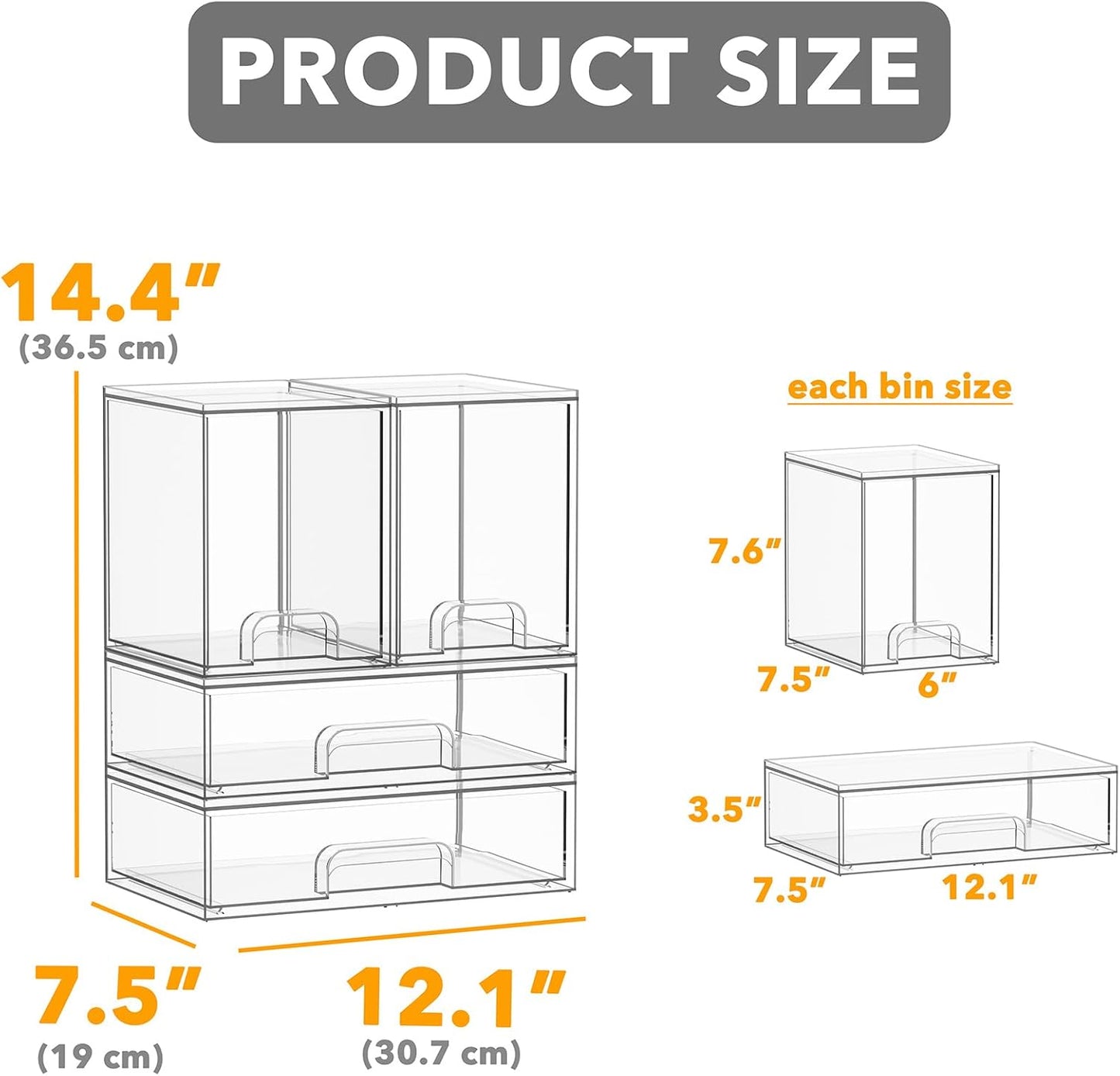 SpaceAid Bottle Storage Organizer Baby - Acrylic Bottles Station Organizer Container, Stackable Clear Drawers for Countertop, Vanity, Bathroom, Cabinet, Pantry Organization, 5 Pack, 2S2M1L, 15.4" H