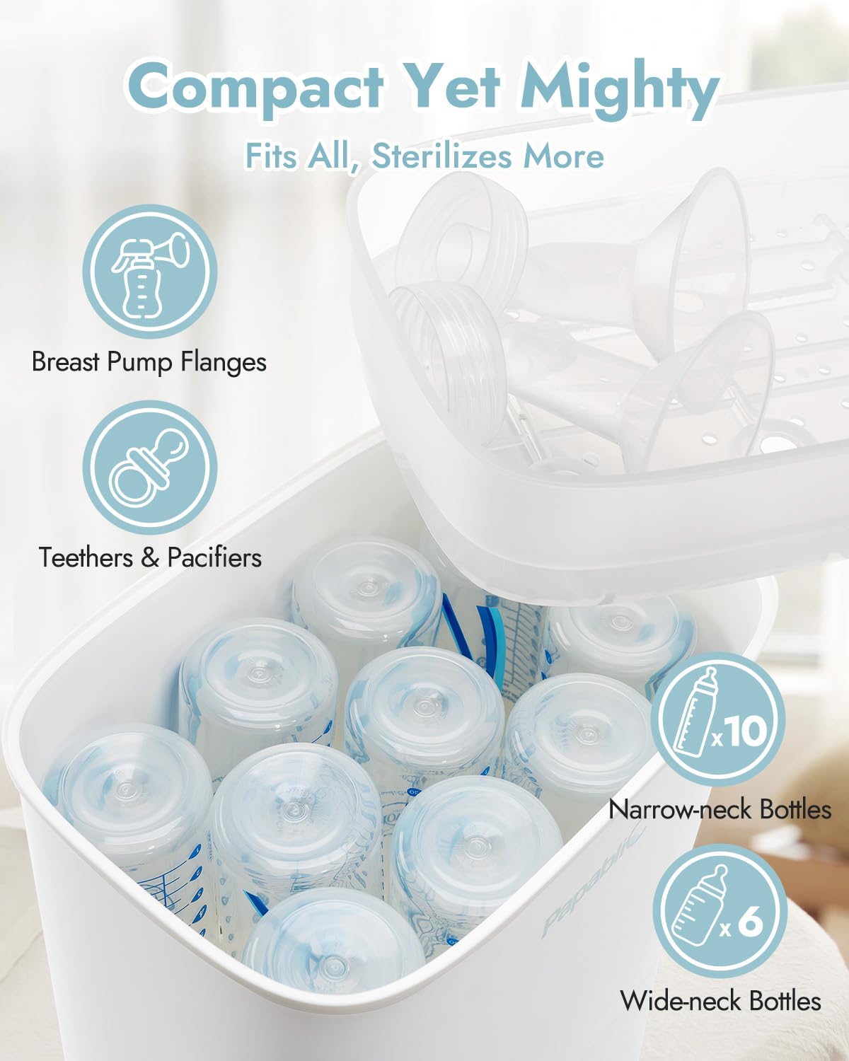 Papablic Baby Bottle Sterilizer and Dryer Pro, Esterilizador De Biberones, Electric Steam Sterilizer for Baby Bottles, Pacifiers, and Pump Parts, Large Capacity 10 Bottles