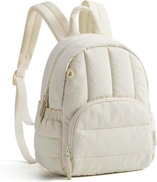 BAGSMART Mini Backpack for Women, Lightweight Puffer Small Backpack Purse, Quilted Casual Travel Daypack, Cute Water-Resistant Bookbag for Daily, Beige