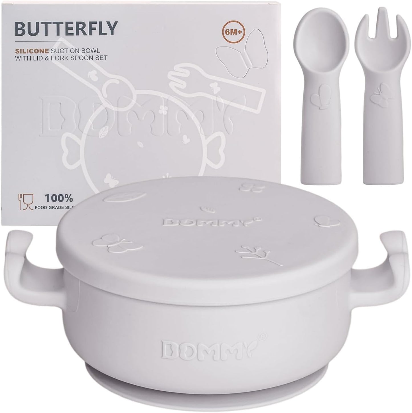 Dommy Baby Bowl with Suction BPA-Free Suction Bowl for Baby with Spoon and Fork Silicone Suction Bowl with Lid
