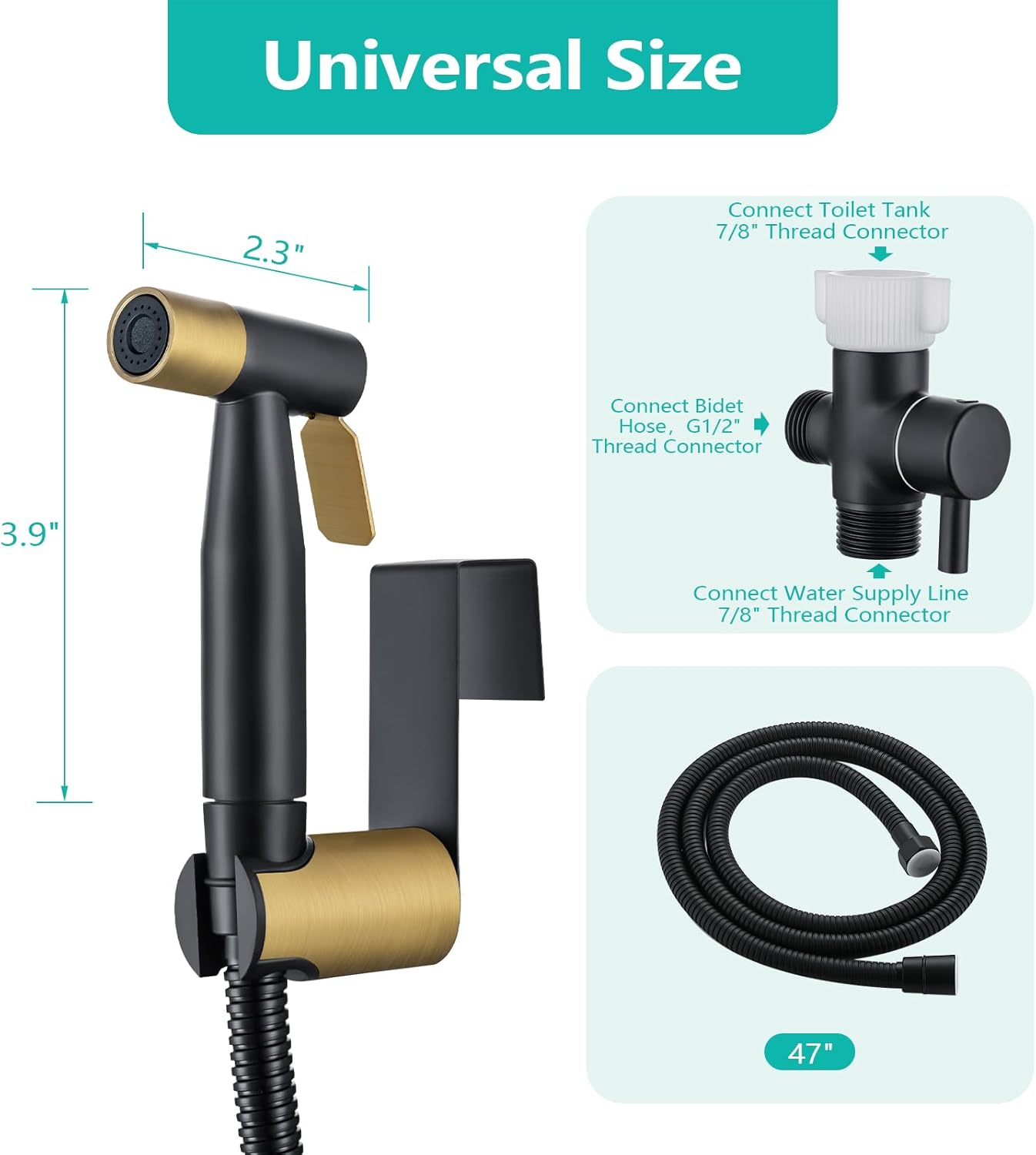 BARROCK Handheld Bidet Sprayer for Toilet, Stainless Steel Metal Made Baby Cloth Diaper Spraying Kit, Bathroom Toilet Bidet Attachment Set for Bathing Pets and Feminine Hygiene, Matte Black