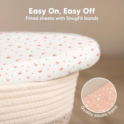 2-Pack Baby Bassinet Sheets Girl, Boy - 33x17 Viscose Derived from Bamboo Bedside Mattress Fitted Bassinet Sheets, Compatible with Halo Bassinest Swivel Sleeper, Baby Delight, Graco (Pecan)