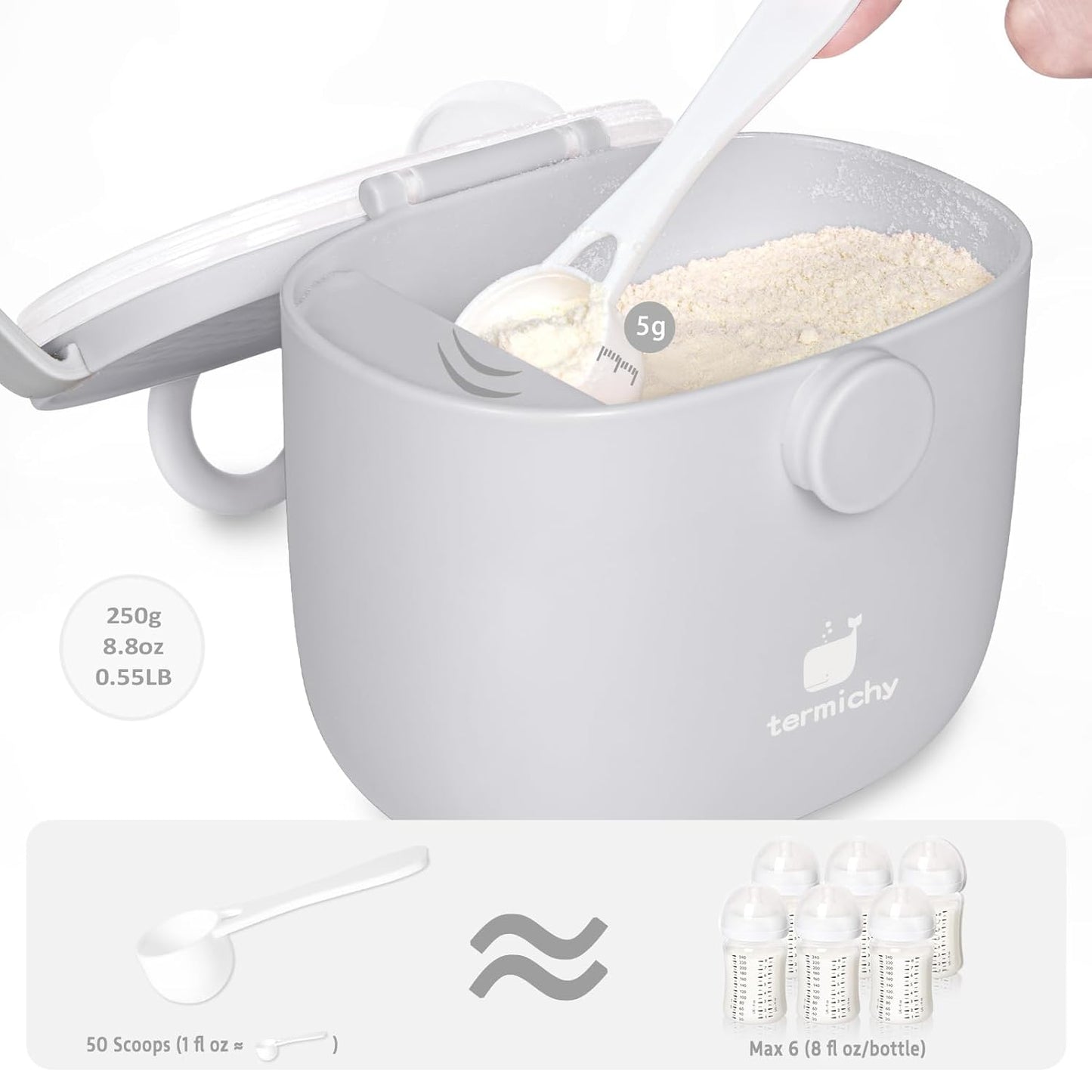 Termichy Baby Formula Dispenser, Portable Milk Powder Dispenser Container with Carry Handle and Scoop for Travel Outdoor Activities with Baby Infant, 8.8OZ, 0.55LB, 250g, 500ml (Pink)