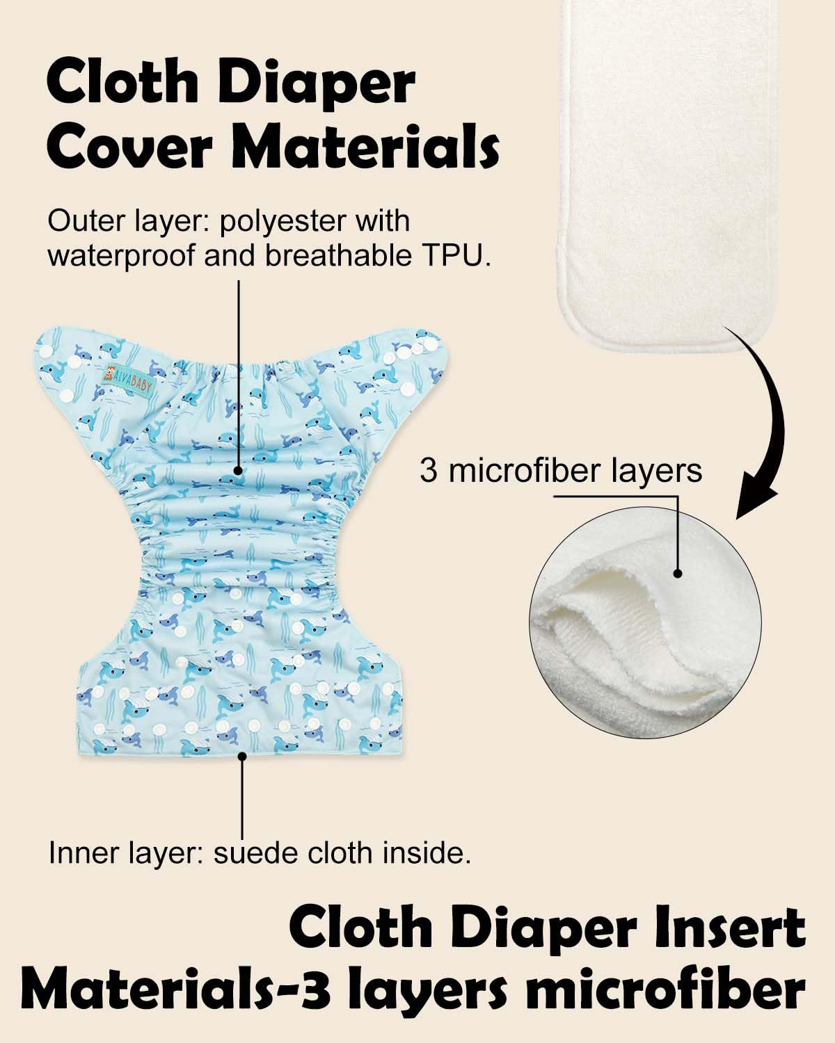 ALVABABY Baby Cloth Diapers 6 Pack with 12 Inserts Cloth Diaper Covers Adjustable Washable Reusable for Baby Girls and Boys