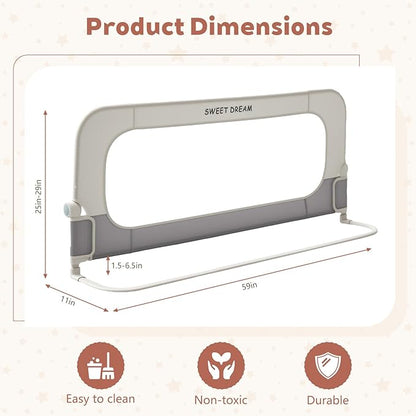 Bed Rail for Toddlers, 59in Folding Toddler Bed Rail Guard with Reinforced Anchor System & Sturdy Metal Frame, Portable Bed Railing for Baby Fits Crib,Twin, Queen & King Bed, Breathable Mesh