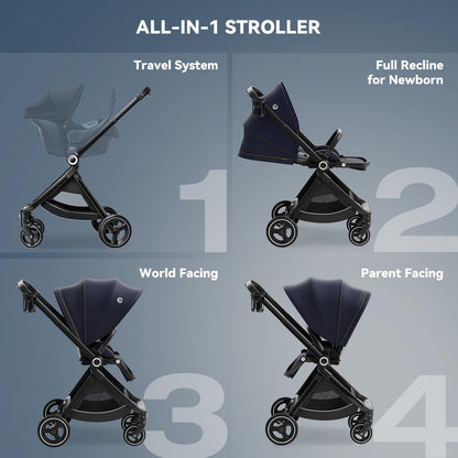 EMU Baby Stroller with Reversible Seat Full-Size Infant Stroller with Full Recline Cockpit Compact Foldable Toddler Carriage for Outdoor City - Black