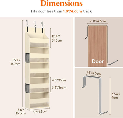 Lifewit 1 Pack Over the Door Organizer, 5 Section Clear Window Hanging Storage with 4 Side Pockets, Sturdy Anti Tilt 40 lbs Load Behind Door for Closet, Bedroom, Bathroom, Nursery, Dorm, Gray