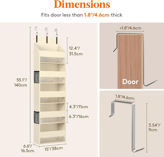 Lifewit 1 Pack Over the Door Organizer, 5 Section Clear Window Hanging Storage with 4 Side Pockets, Sturdy Anti Tilt 40 lbs Load Behind Door for Closet, Bedroom, Bathroom, Nursery, Dorm, Gray