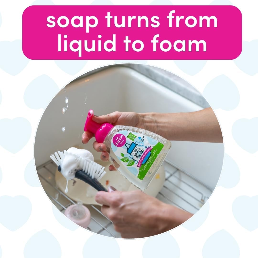 Dapple Baby Bottle & Dish Foaming Power Spray, Hypoallergenic Dish Soap for Baby Bottles, Powered by Plants, Fragrance Free, 16.9 Fl Oz (Pack of 2)
