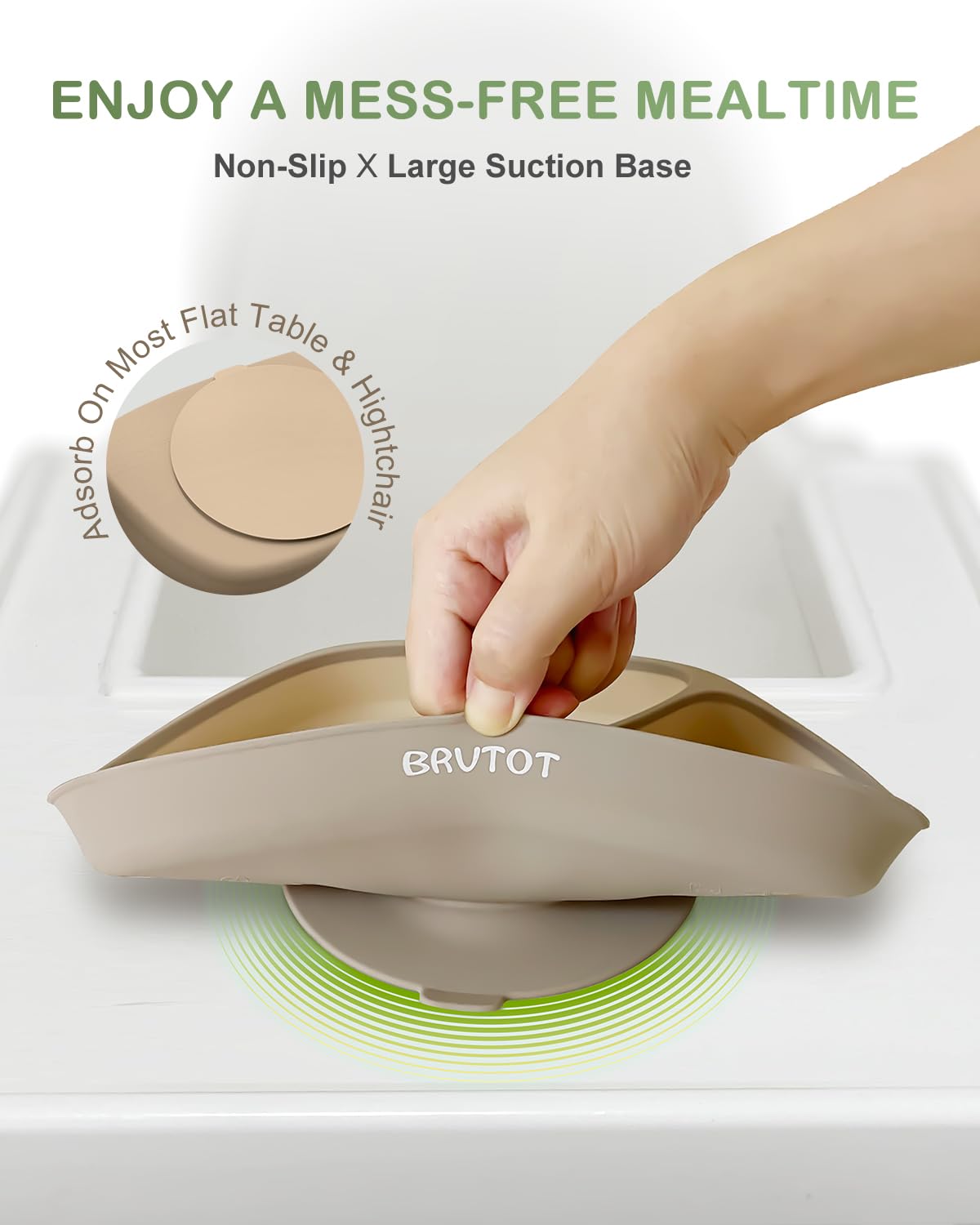 Toddler Suction Plates for Baby, Food Grade Platinum Silicone Baby Plates BPA Free, Divided Suction Toddler Plate Dishes and Spoon Set for Self Feeding, Deeper Design, Dishwasher Safe