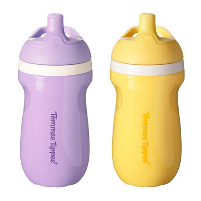 Tommee Tippee Insulated 9oz Sporty Spout Toddler Water Bottle, No Spill, Sippy Cups for Toddlers 1-3, Two-Piece Valve Helps Stop Spills, Green & Teal, BPA Free, Pack of 2