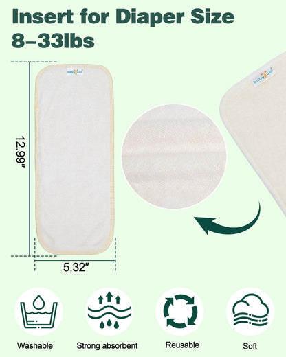 Babygoal Reusable Cloth Diaper Inserts Pack of 12, Absorbent & Breathable Liners, 3-Layer Microfiber Inserts for Cloth Diapers