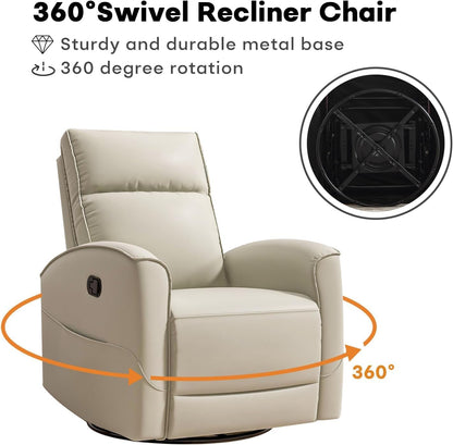 HAOMARKETS Electric Swivel Rocker Recliner Chair, Power Faux Leather Glider Rocking Recliners for Adults,360° Swivel Nursery Reclining Sofa with USB Charging Port, White