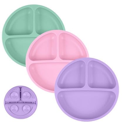 Vicloon Suction Plates, 2 Pcs Baby Toddler Plate Silicone, BPA Free Divided Plate, Divided Plate Design,Silicone Grip Dish Microwave & Dishwasher Safe