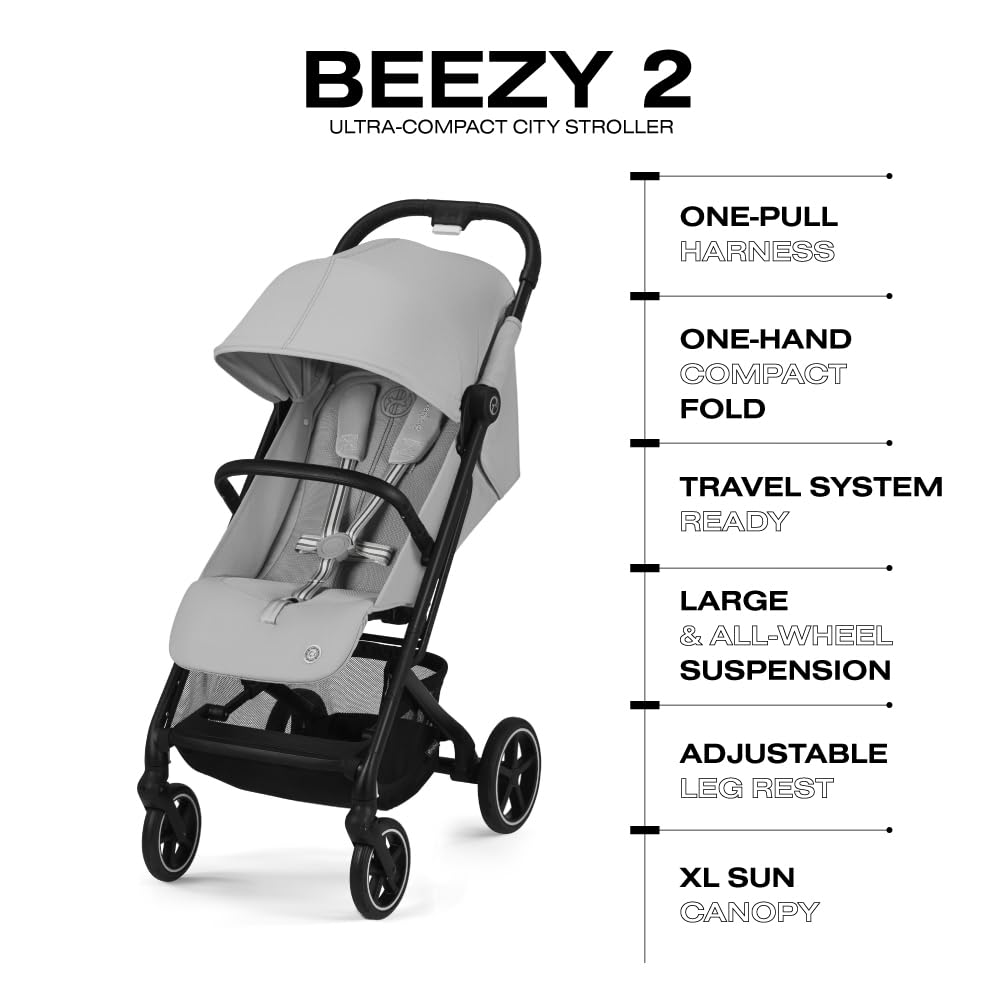 CYBEX Beezy 2 Compact and Lightweight Travel Stroller - Compatible with CYBEX Car Seats, Magic Black