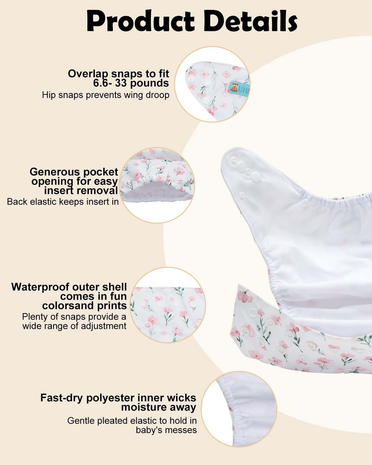ALVABABY Baby Cloth Diapers 6 Pack with 12 Inserts Cloth Diaper Covers Adjustable Washable Reusable for Baby Girls and Boys