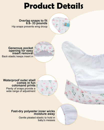 ALVABABY Baby Cloth Diapers 6 Pack with 12 Inserts Cloth Diaper Covers Adjustable Washable Reusable for Baby Girls and Boys