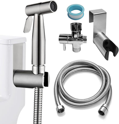 Ikaufen Handheld Bidet Sprayer for Toilet Adjustable Water Pressure Control Bidet Hose Attachment for Bathroom Shower Spray Stainless Steel Cloth Diaper Sprayer Kit