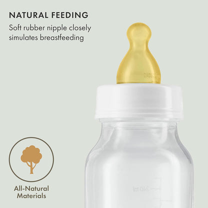 Natursutten Anti-Colic Glass Baby Bottle 2-Pack - 4 Ounce Bottles for Breastfeeding Babies - Newborn Bottles Set: Natural Rubber Slow-Flow Bottle Nipples, Seals, Valves, Baby Bottle Caps