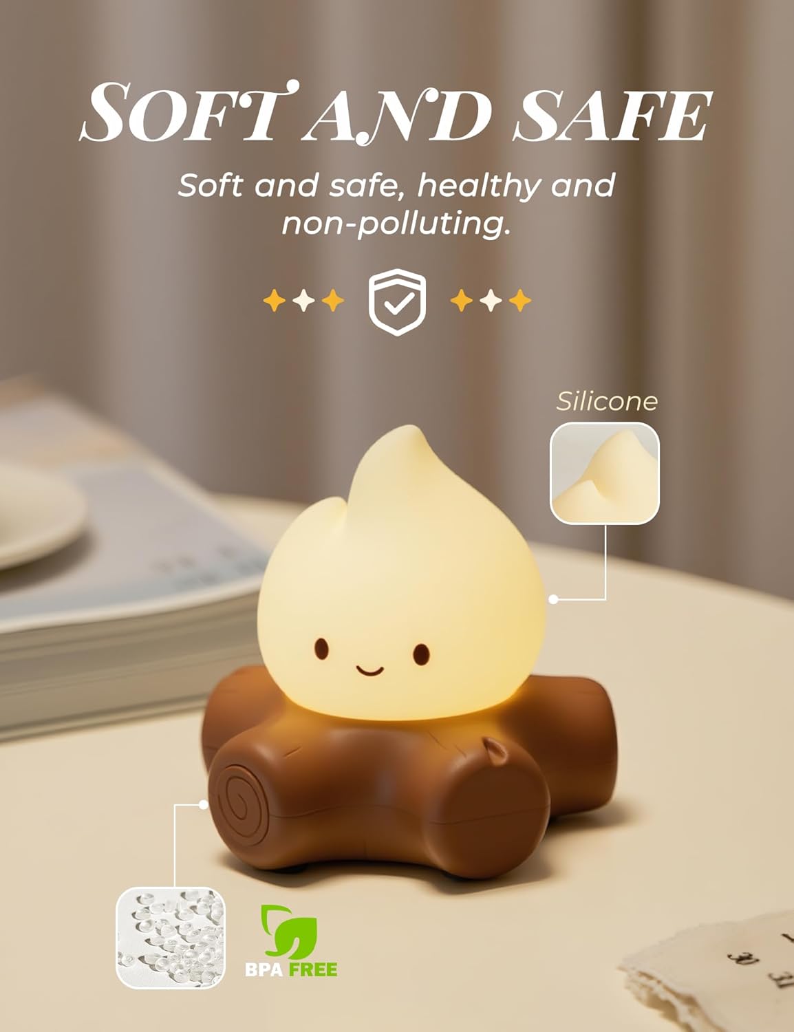 3pcs Cozy Campfire Nightlight Kits, Soothing Nature Sounds, White Noise Night Light for Baby Adult, Rechargeable, Cute Flame Lamp, Best Gift for Kids Bedrooms Camping Trips