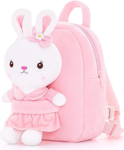Gloveleya Kids Backpack Toddler Backpacks with Stuffed Bunny Toy Pink 9''…