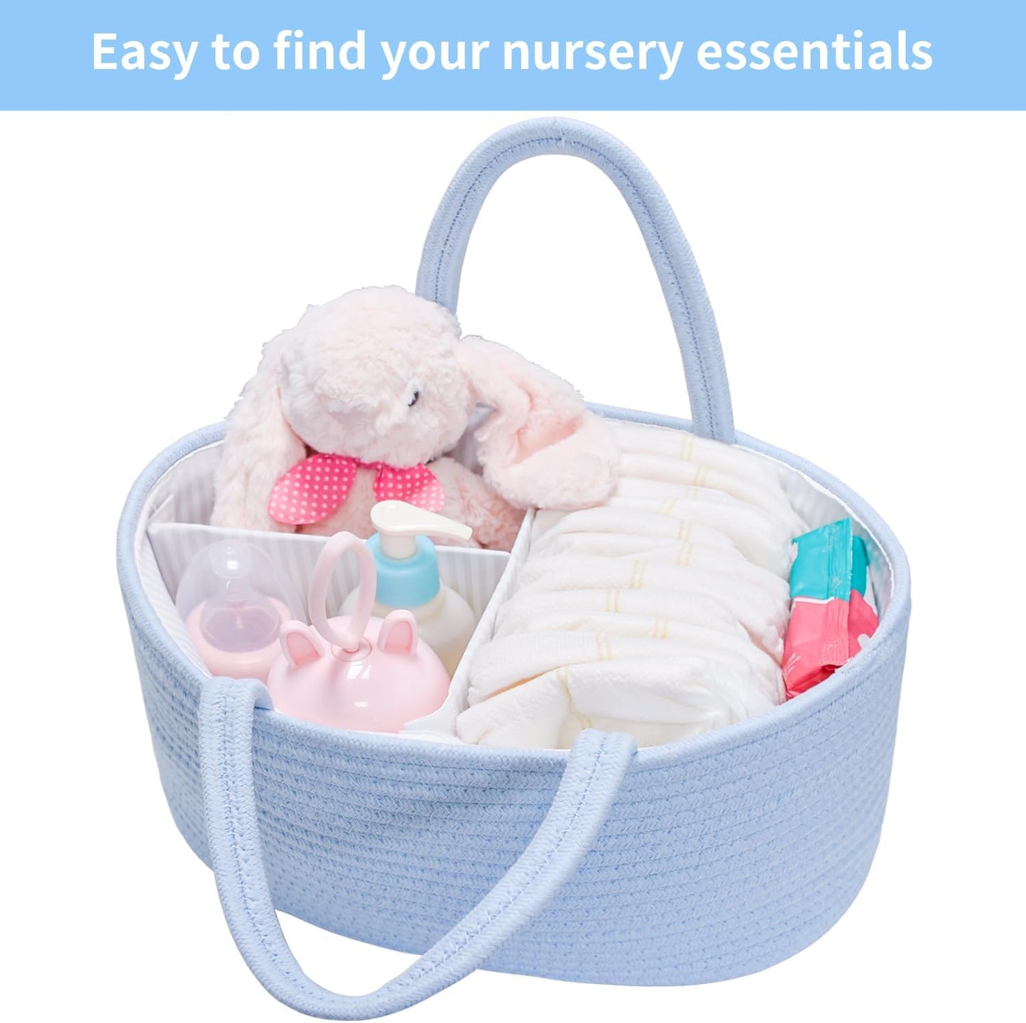 ABenkle Baby Diaper Caddy, Nursery Storage Bin and Car Organizer for Diapers and Baby Wipes, Cotton Rope Diaper Basket Caddy, Changing Table Diaper Storage Caddy